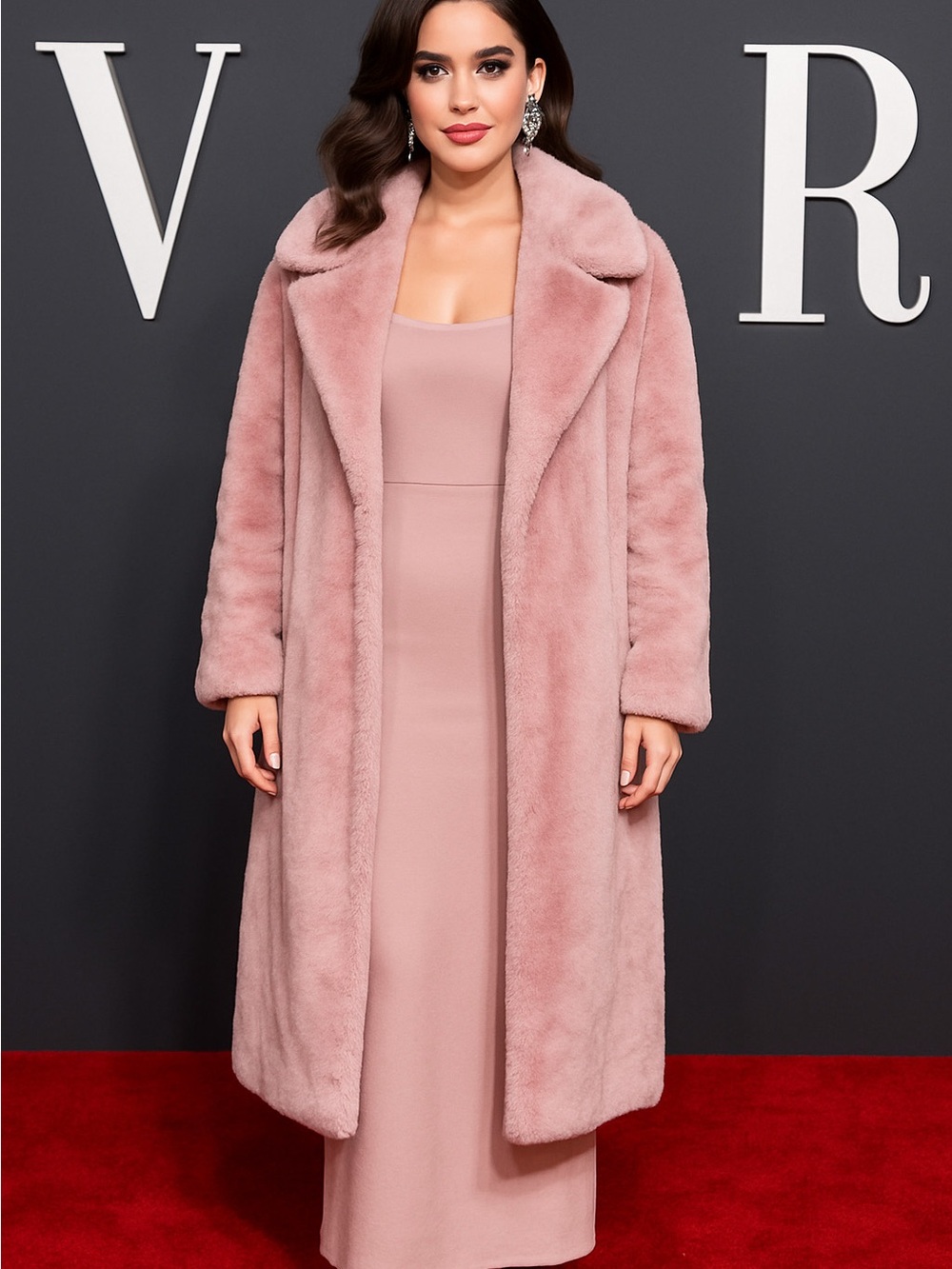 Classic Faux Fur Long Coat in Dusty Rose Womens M Boho Glam Soft Fairy Babydoll - Picture 6 of 6